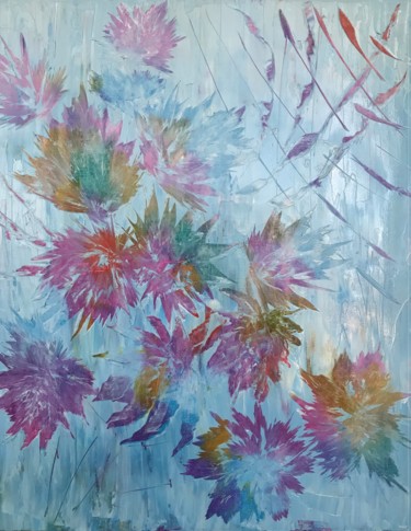 Painting titled "Frozen Leaves Symph…" by Nadia Voro, Original Artwork, Oil Mounted on Wood Stretcher frame
