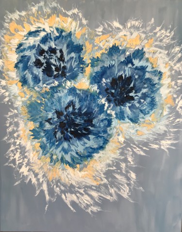 Schilderij getiteld "Cornflowers" door Nadia Voro, Origineel Kunstwerk, Olie Gemonteerd op Frame voor houten brancard