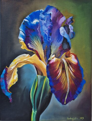 Pintura intitulada "Blume "Iris "" por Nadja Schramm, Obras de arte originais, Óleo