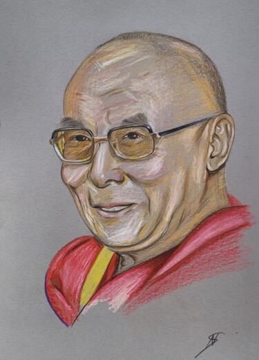 Dibujo titulada "Dalai Lama" por Nadja Schramm, Obra de arte original, Pastel