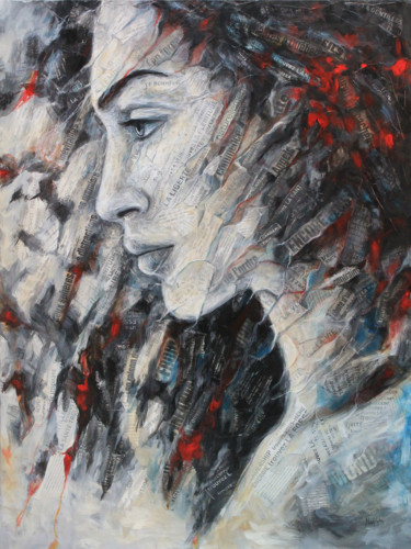 Painting titled "Espoir" by Nadjejda Gilbert, Original Artwork, Acrylic Mounted on Wood Stretcher frame