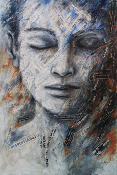 Painting titled "Réflexion" by Nadjejda Gilbert, Original Artwork, Acrylic Mounted on Wood Stretcher frame