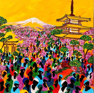 Painting titled "362 -  富士山に行く-Rende…" by Nadodo, Original Artwork, Acrylic Mounted on Wood Stretcher frame