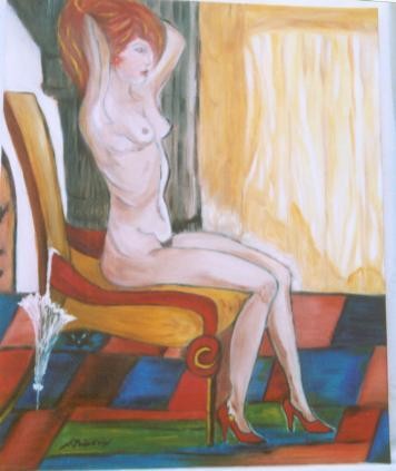 Peinture intitulée "La Dame aux talons…" par Nadine Poidevin, Œuvre d'art originale, Huile