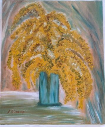 Peinture intitulée "Bouquet de mimosa" par Nadine Poidevin, Œuvre d'art originale