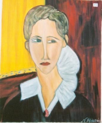 Peinture intitulée "Femme à la colleret…" par Nadine Poidevin, Œuvre d'art originale