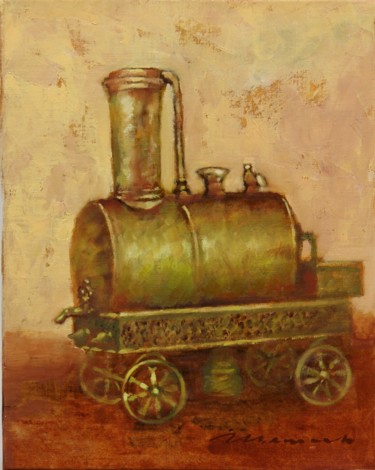 Pintura intitulada "Locomotive" por Shamil Nadrov, Obras de arte originais, Óleo