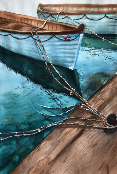 Malerei mit dem Titel "Titanic boats" von Nady Navy, Original-Kunstwerk, Aquarell