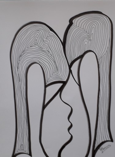 Drawing titled "La rencontre 2" by Nadya Abrous, Original Artwork, Ink