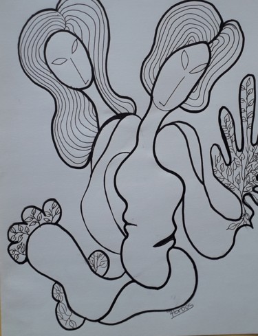 Drawing titled "Ménopause 2" by Nadya Abrous, Original Artwork, Ink