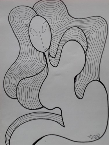 Рисунок под названием "Woman" - Nadya Abrous, Подлинное произведение искусства, Чернила
