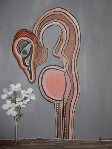 Malerei mit dem Titel "Femme enceinte" von Nadya Abrous, Original-Kunstwerk, Acryl