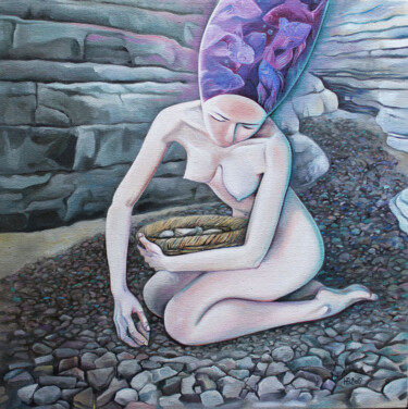Картина под названием "Собирательница камн…" - Надежда Бегунова, Подлинное произведение искусства, Масло