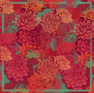 Textielkunst getiteld "Шелковый платок "Ог…" door Nadya Chachilo, Origineel Kunstwerk, Stof