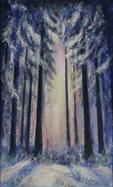Painting titled "Winter forest" by Nadya Lem, Original Artwork, Acrylic