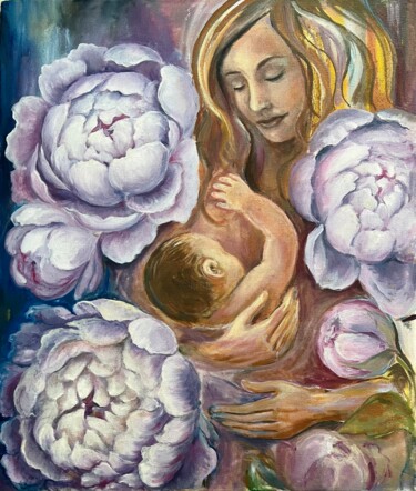 Painting titled "Maternity" by Nadya Lem, Original Artwork, Oil
