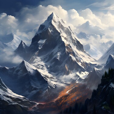 Digital Arts titled "Mountain in clouds" by Nadya Lem, Original Artwork, Digital Painting