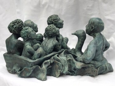 Sculptuur getiteld "Les réfugiés" door Nadya Louafi, Origineel Kunstwerk, Terra cotta