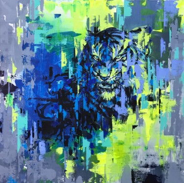Peinture intitulée "Blue tiger" par Nadya Mamonova, Œuvre d'art originale, Huile