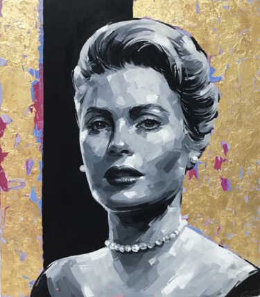 Schilderij getiteld "Gold oil portrait G…" door Nadya Mamonova, Origineel Kunstwerk, Olie