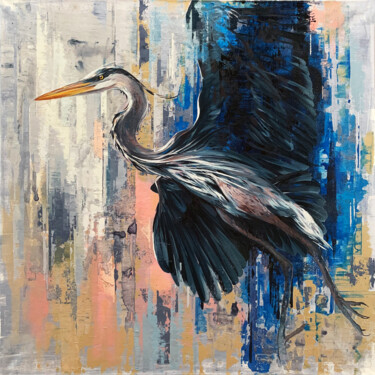 Ζωγραφική με τίτλο "Blue Heron, Blue Bi…" από Nadya Mamonova, Αυθεντικά έργα τέχνης, Λάδι