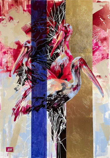 Pintura intitulada "Pink wings" por Nadya Mamonova, Obras de arte originais, Acrílico