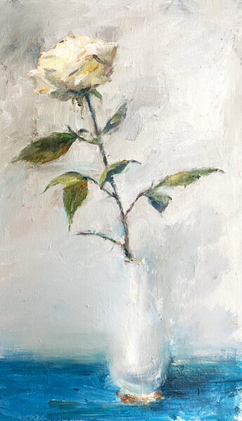 Schilderij getiteld "White rose" door Nadya Syabro, Origineel Kunstwerk, Olie