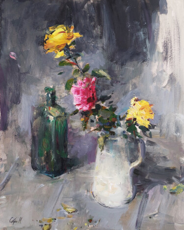 Painting titled "Still life with ros…" by Nadya Syabro, Original Artwork, Oil