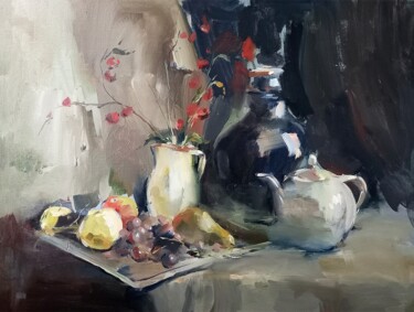 Painting titled "Still life with fru…" by Nadya Syabro, Original Artwork, Oil