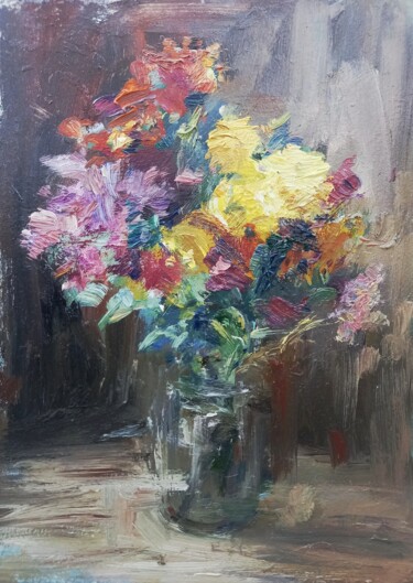 Painting titled "November flowers" by Nadya Syabro, Original Artwork, Oil