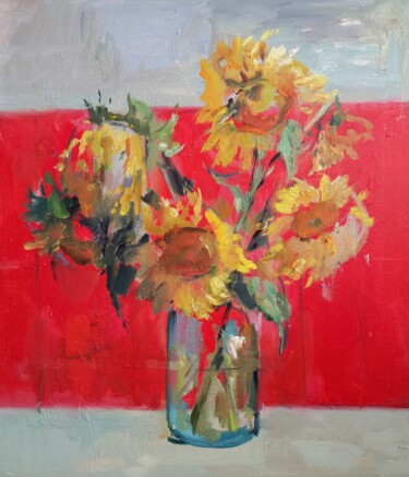 Painting titled "Sunflowers" by Nadya Syabro, Original Artwork, Oil