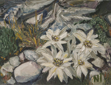 Painting titled "Edelweiss" by Nadezhda Ivanova, Original Artwork, Oil