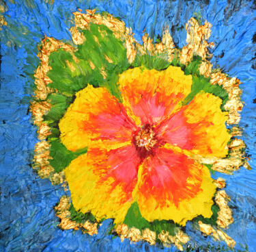 Картина под названием "Floral Art Goldish…" - Nadyalerm, Подлинное произведение искусства, Масло
