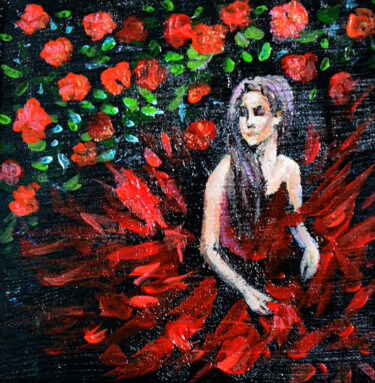 Painting titled "Dancer Girl in Rose…" by Nadyalerm, Original Artwork, Acrylic