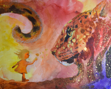 Ζωγραφική με τίτλο "Red Panther" από Nadyalerm, Αυθεντικά έργα τέχνης, Ακουαρέλα
