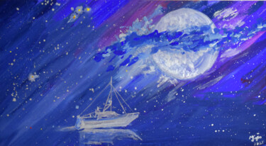 Картина под названием "Seascape Silver Shi…" - Nadyalerm, Подлинное произведение искусства, Акварель