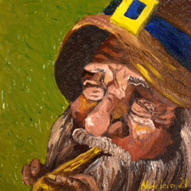 Pintura intitulada "Flute-Playing Dwarf" por Nadyalerm, Obras de arte originais, Óleo