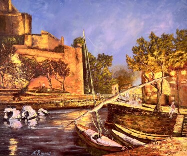 Peinture intitulée "Port de Collioure" par Nadya Rigaill, Œuvre d'art originale, Huile