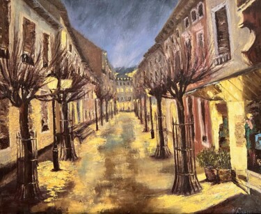 Painting titled "Rue nocturne de BAD…" by Nadya Rigaill, Original Artwork, Oil