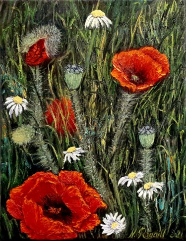 Painting titled "Coquelicots" by Nadya Rigaill, Original Artwork, Oil