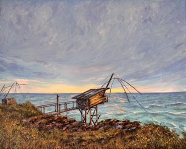 Painting titled "Pecherie corniche d…" by Nadya Rigaill, Original Artwork, Oil Mounted on Wood Stretcher frame