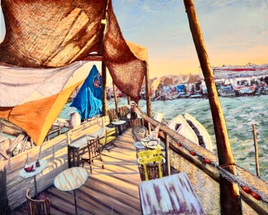 Painting titled "Terrasse village os…" by Nadya Rigaill, Original Artwork, Oil