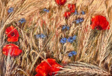 Painting titled "Coquelicots dans le…" by Nadya Rigaill, Original Artwork, Oil Mounted on Wood Stretcher frame