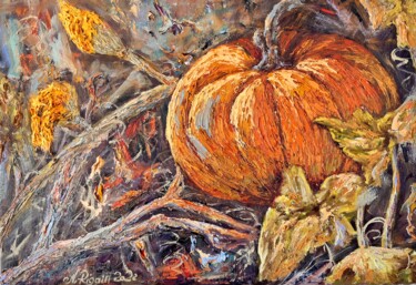 Peinture intitulée "Citrouille dans un…" par Nadya Rigaill, Œuvre d'art originale, Huile Monté sur Châssis en bois