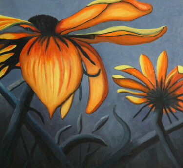 Картина под названием "Fleurs jaunes" - Nadydany, Подлинное произведение искусства