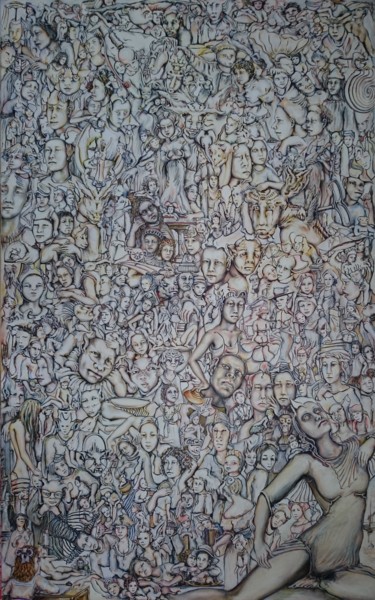 Peinture intitulée "La Foule" par Nadyn Kuntz, Œuvre d'art originale, Huile Monté sur Châssis en bois