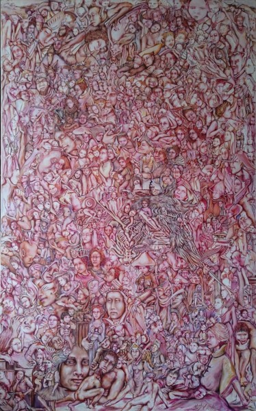 Картина под названием "Les Amis Imaginaire…" - Nadyn Kuntz, Подлинное произведение искусства, Масло Установлен на Деревянная…