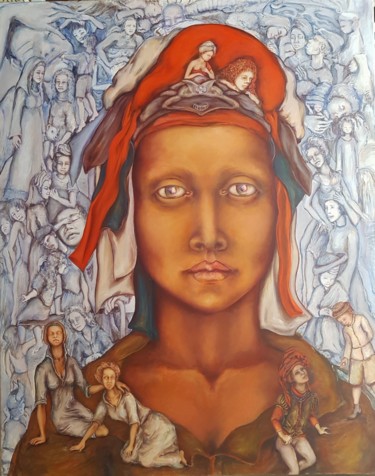 Painting titled "Marianne" by Nadyn Kuntz, Original Artwork, Oil Mounted on Wood Stretcher frame
