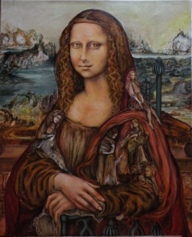 Pintura intitulada "La Pequena Mona Lisa" por Nadyn Kuntz, Obras de arte originais, Óleo