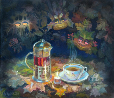 Картина под названием "Осенняя хандра" - Надежда Цветкова, Подлинное произведение искусства, Масло Установлен на Деревянная…